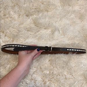 Chocolate brown leather belt with silver beading